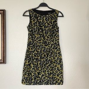 Nanette Lepore Green/Black Leopard Print Sleeveless Sheath Dress Size 2